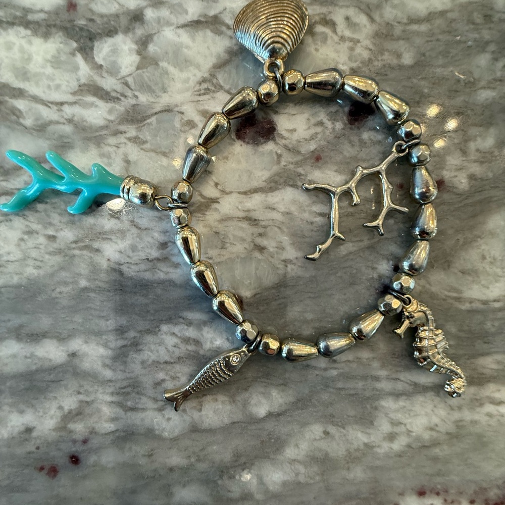 Lilly Pulitzer Silver Ocean Charm Bracelet & Lilly like earrings - Picture 2 of 5
